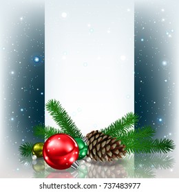 celebration blue gray greeting with pine cone and Christmas decorations
