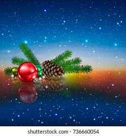 celebration blue greeting with pine cone and Christmas decorations