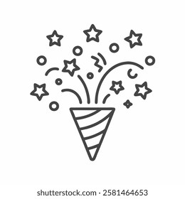 Celebration burst with stars and confetti in a festive cone design for joyful events