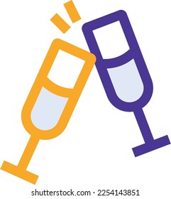 Celebration business management icon with purple and orange duotone style. Firework, present, drink, collection, cake, champagne, cocktail. Vector illustration