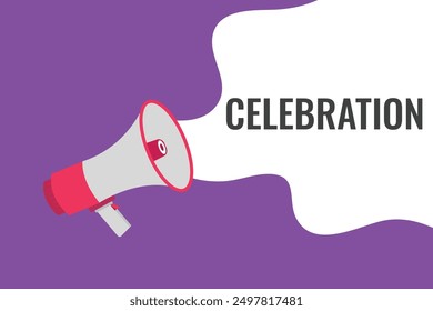 Celebration button, banner, label, template for website. Celebration text with colorful megaphone icon