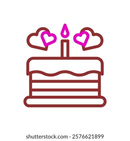 Celebration Cake with Hearts and Burning Candle Icon