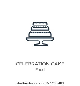 Celebration cake icon. Thin linear celebration cake outline icon isolated on white background from food collection. Line vector sign, symbol for web and mobile