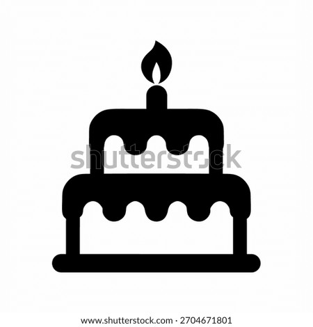 Celebration Cake Icon Two Tiered Dessert with Candle Glyph Symbol