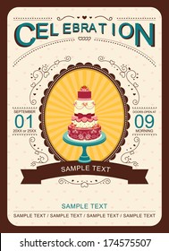 Celebration Cake Invitation Card Vector Illustrator