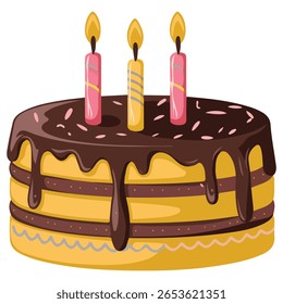 Celebration cake with multiple candles isolated vector illustration on white background