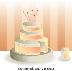 Celebration cake of three levels with candles