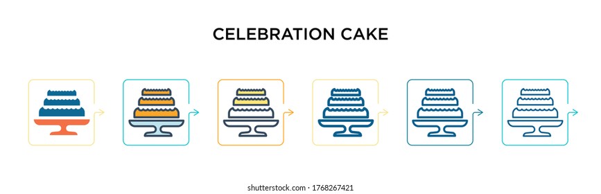 Celebration cake vector icon in 6 different modern styles. Black, two colored celebration cake icons designed in filled, outline, line and stroke style. Vector illustration can be used for web, 