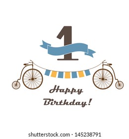 Celebration card for 1st birthday in retro desing