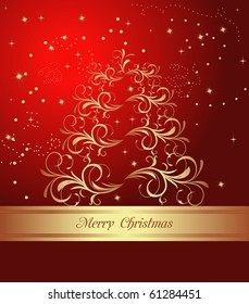 Celebration card with abstract christmas floral tree. Vector