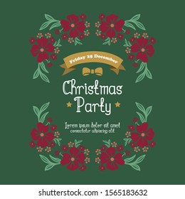 Celebration card of christmas party, with texture decor of leaf flower frame. Vector