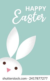 Celebration card for Happy Easter with rabbit and typography. Bunny from simple geometric shapes with grainy texture. Creative concept for poster, banner, invitation, branding, cover.