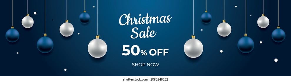 Celebration card Merry Christmas sale banner background. Winter sale banner 50 offer