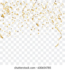 Celebration carnival. Bright Gold confetti vector background.
