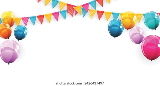 Celebration carnival. Party background with flags and ballon. Luxury greeting card. Vector illustration	