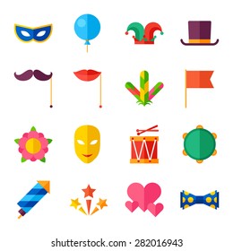 Celebration carnival set of flat icons and objects.