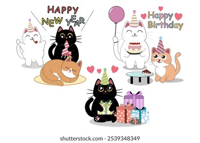 Celebration Cats: Perfect for Birthday and New Year Greeting Cards or Party Invitations