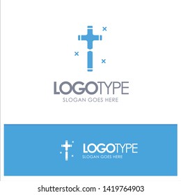 Celebration, Christian, Cross, Easter Blue Solid Logo with place for tagline