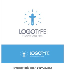 Celebration, Christian, Cross, Easter Blue Solid Logo with place for tagline