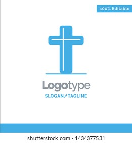 Celebration, Christian, Cross, Easter Blue Solid Logo Template. Place for Tagline