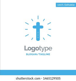 Celebration, Christian, Cross, Easter Blue Solid Logo Template. Place for Tagline. Vector Icon Template background