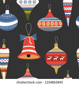 Celebration Christmas holiday seamless pattern baubles toys set