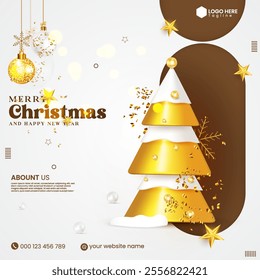 Celebration Christmas holiday social media post design vector with Xmas element. Christmas inviting card design template. Realistic Christmas banner design with hanging ball, and bokeh effect.  