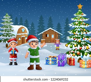Celebration a christmas outdoors with wearing a costume