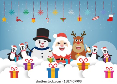 Celebration Christmas. Santa claus and friends in winter 2020