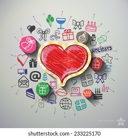 Celebration collage with icons background. Vector illustration