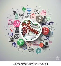 Celebration collage with icons background. Vector illustration