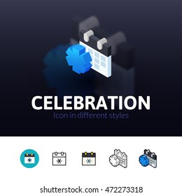 Celebration color icon, vector symbol in flat, outline and isometric style isolated on blur background