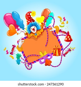 Celebration colored background with clown balloons and decoration vector illustration