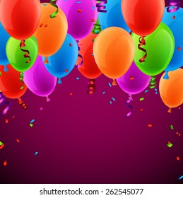 Celebration colorful background with balloons and confetti. Vector illustration. 