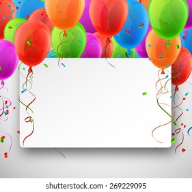 Celebration colorful background with balloons and confetti. Vector illustration. 