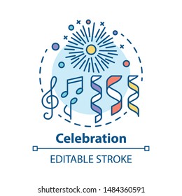 Celebration concept icon. Festival, carnival, party fireworks idea thin line illustration. Festive event, holiday. Anniversary, special occasion. Vector isolated outline drawing. Editable stroke