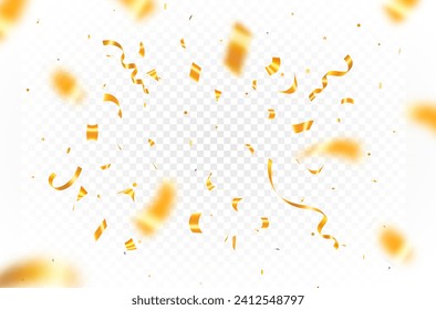 Celebration Confetti Abstract Background. Shiny glossy gold paper pieces fly and scatter around. Best surprise burst for festive, carnival, casino, party, birthday and anniversary decoration. ads