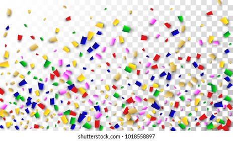 Celebration Confetti Background. Many Falling Confetti for Your Design.
Holiday Decoration Elements on Universal Background. Festive Vector Illustration. Invitation Card, Poster, Flyer