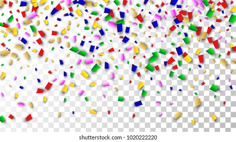 Celebration Confetti Background. Many Falling Confetti for Your Design.
Holiday Decoration Elements on Universal Background. Festive Vector Illustration. Invitation Card, Poster, Flyer