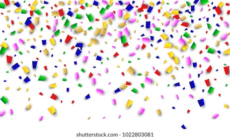 Celebration Confetti Background. Many Falling Confetti for Your Design.
Holiday Decoration Elements on Universal Background. Festive Vector Illustration. Invitation Card, Poster, Flyer
