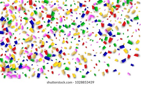 Celebration Confetti Background. Many Falling Confetti for Your Design.
Holiday Decoration Elements on Universal Background. Festive Vector Illustration. Invitation Card, Poster, Flyer