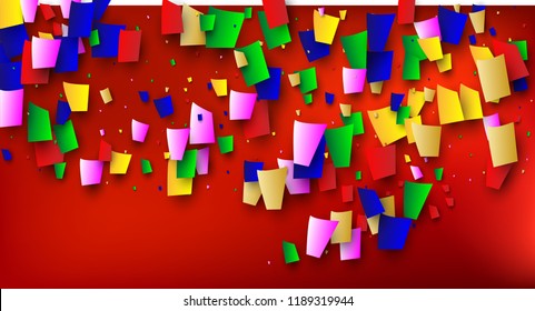 Celebration Confetti Background. Many Falling Confetti for Your Design.
Holiday Decoration Elements on Universal Background. Festive Vector Illustration. Invitation Card, Poster, Flyer
