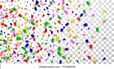 Celebration Confetti Background. Many Falling Confetti for Your Design. Holiday Decoration Elementspn Transparent Background. Festive Vector Illustration. Invitation Card, Poster, Flyer