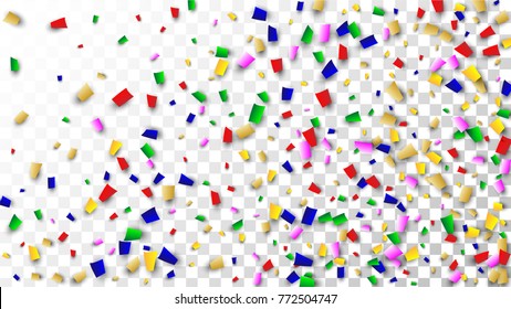 Celebration Confetti Background. Many Falling Confetti for Your Design. Holiday Decoration Elementspn Transparent Background. Festive Vector Illustration. Invitation Card, Poster, Flyer