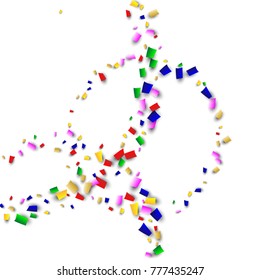 Celebration Confetti Background. Many Falling Confetti for Your Design. Holiday Decoration Elements on White Background. Festive Vector Illustration. Invitation Card, Poster, Flyer