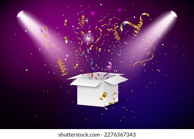 Celebration confetti with box, colorful confetti transparent background