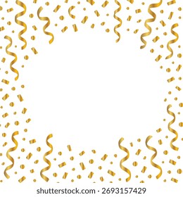 Celebration confetti frame background. festive decorative border with shiny ribbons and scattered shapes, perfect for party invitation, greeting card, or event design template