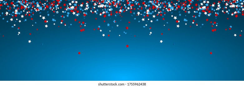 Celebration confetti in national colors of USA. Holiday confetti in US flag colors. 4th July independence day background.