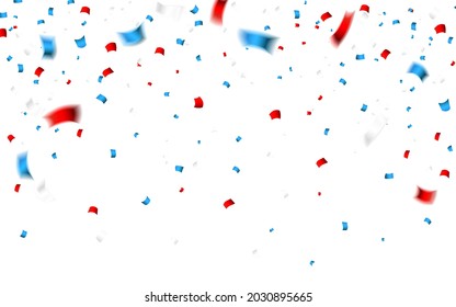 Celebration confetti in national colors of USA. Holiday confetti in US flag colors. 4th July independence day background.