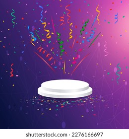 celebration confetti with podium platform, colorful confetti transparent background